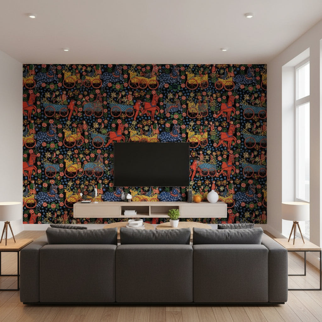 Fasnacht Anthracite | Mind The Gap - Living Room Visualization (AI-generated, may not be to scale. Verify pattern scale with product specifications.)