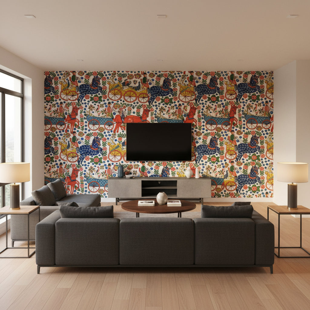 Fasnacht | Mind The Gap - Living Room Visualization (AI-generated, may not be to scale. Verify pattern scale with product specifications.)