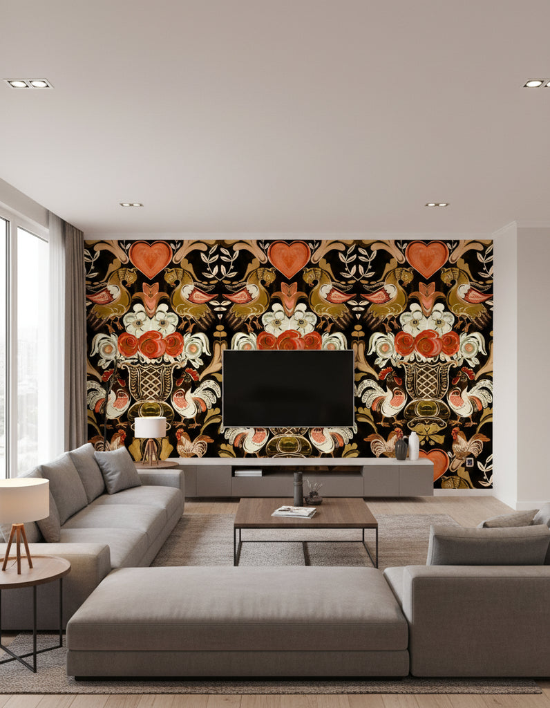 Goldene Henne Anthracite | Mind The Gap - Living Room Visualization (AI-generated, may not be to scale. Verify pattern scale with product specifications.)