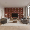 Edelweiss Burgundy | Mind The Gap - Living Room Visualization (AI-generated, may not be to scale. Verify pattern scale with product specifications.)