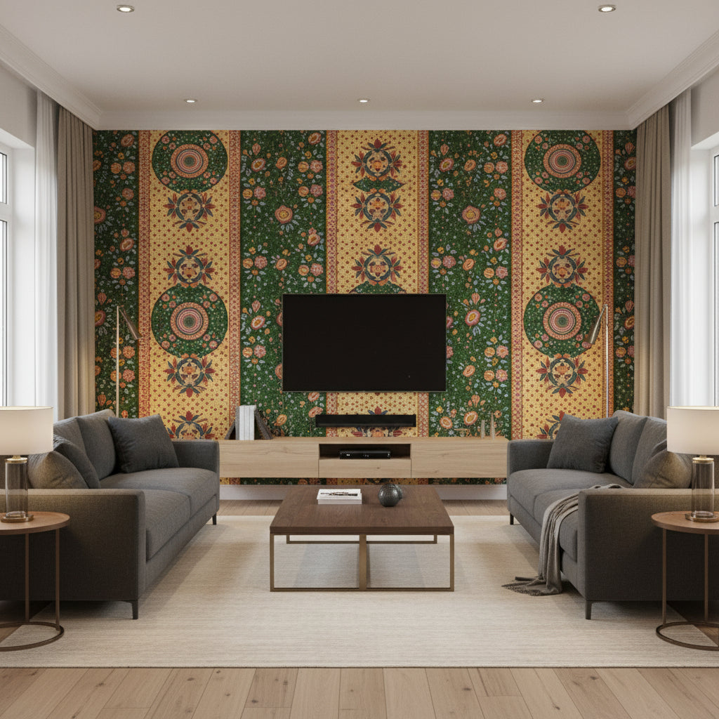 Erbstück Grün | Mind The Gap - Living Room Visualization (AI-generated, may not be to scale. Verify pattern scale with product specifications.)