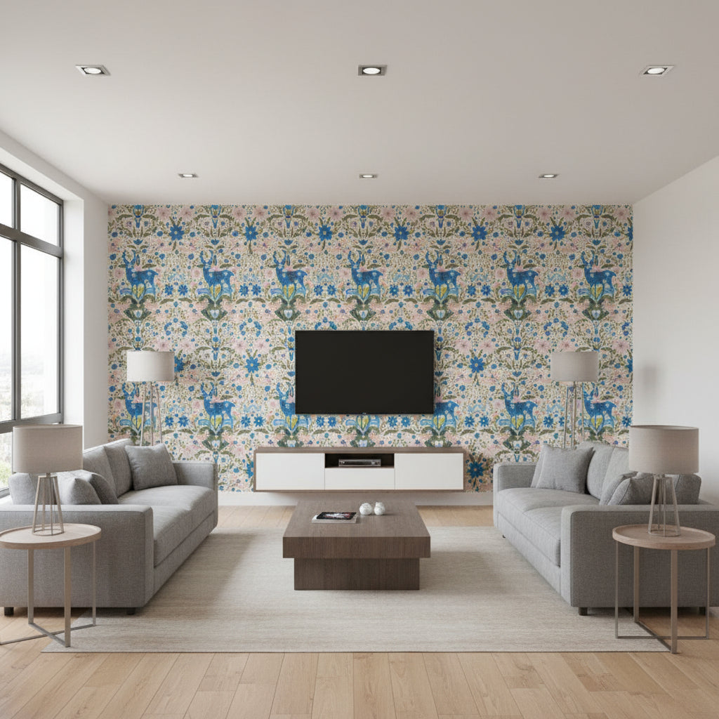Der König Light Blue | Mind The Gap - Living Room Visualization (AI-generated, may not be to scale. Verify pattern scale with product specifications.)