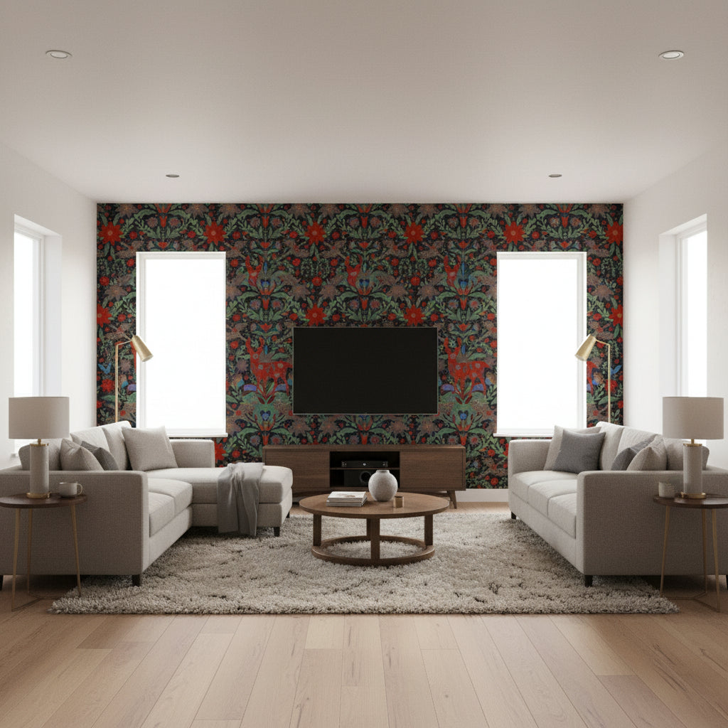 Der König Black | Mind The Gap - Living Room Visualization (AI-generated, may not be to scale. Verify pattern scale with product specifications.)