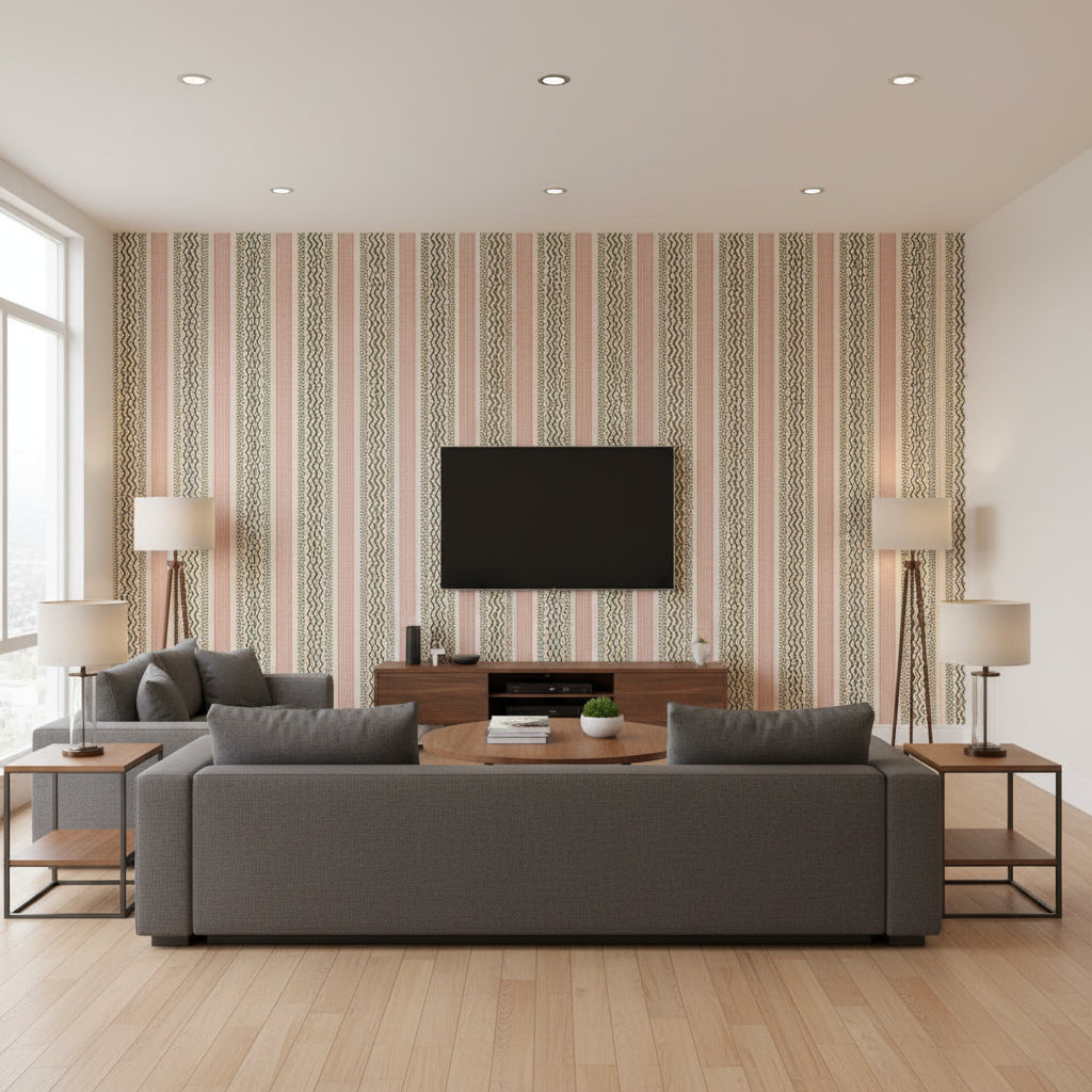 Jochberg Taupe | Mind The Gap - Living Room Visualization (AI-generated, may not be to scale. Verify pattern scale with product specifications.)