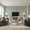 Brixen Blue | Mind The Gap - Living Room Visualization (AI-generated, may not be to scale. Verify pattern scale with product specifications.)
