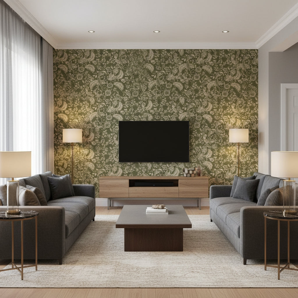 Tyrol Garten Juniper | Mind The Gap - Living Room Visualization (AI-generated, may not be to scale. Verify pattern scale with product specifications.)
