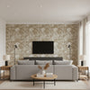 Toile Du Tyrol Taupe | Mind The Gap - Living Room Visualization (AI-generated, may not be to scale. Verify pattern scale with product specifications.)