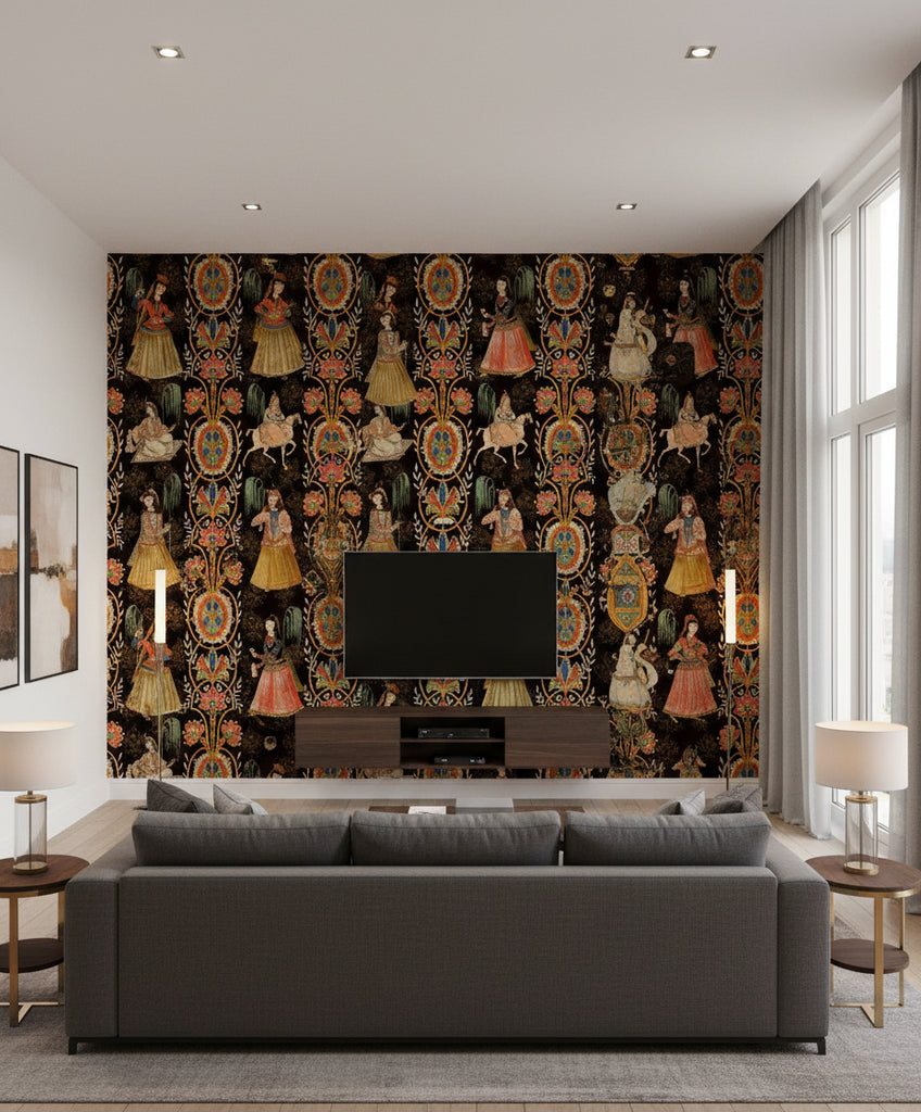 Maghrebian Folktale | Mind The Gap - Living Room Visualization (AI-generated, may not be to scale. Verify pattern scale with product specifications.)