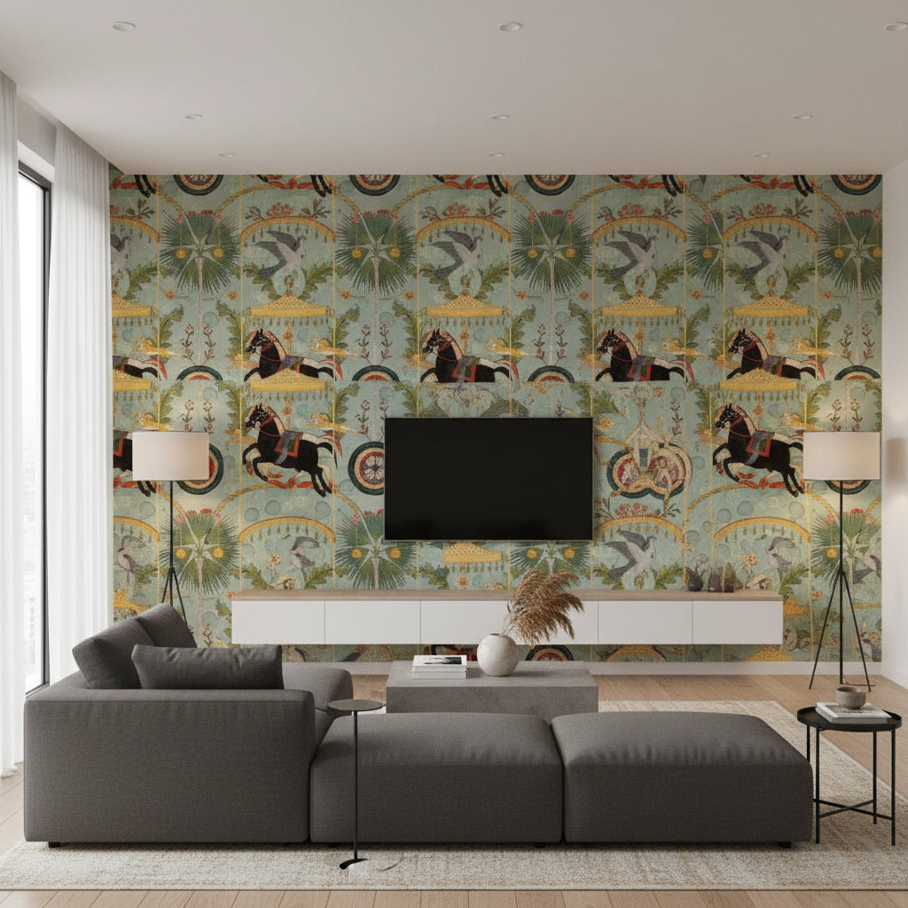 Yennayer Agate | Mind The Gap - Living Room Visualization (AI-generated, may not be to scale. Verify pattern scale with product specifications.)