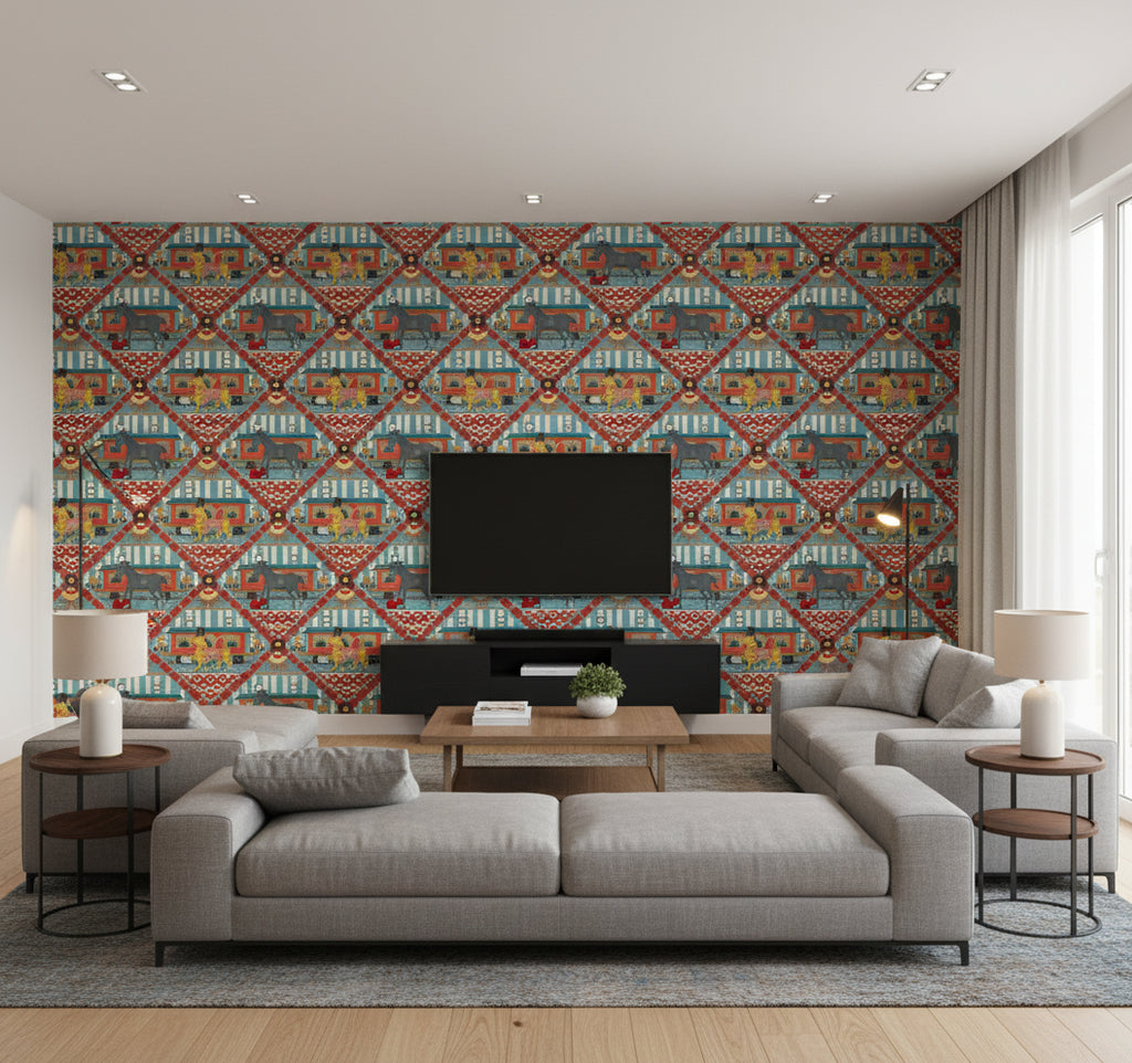 Gare Du Nord Aquamarine | Mind The Gap - Living Room Visualization (AI-generated, may not be to scale. Verify pattern scale with product specifications.)