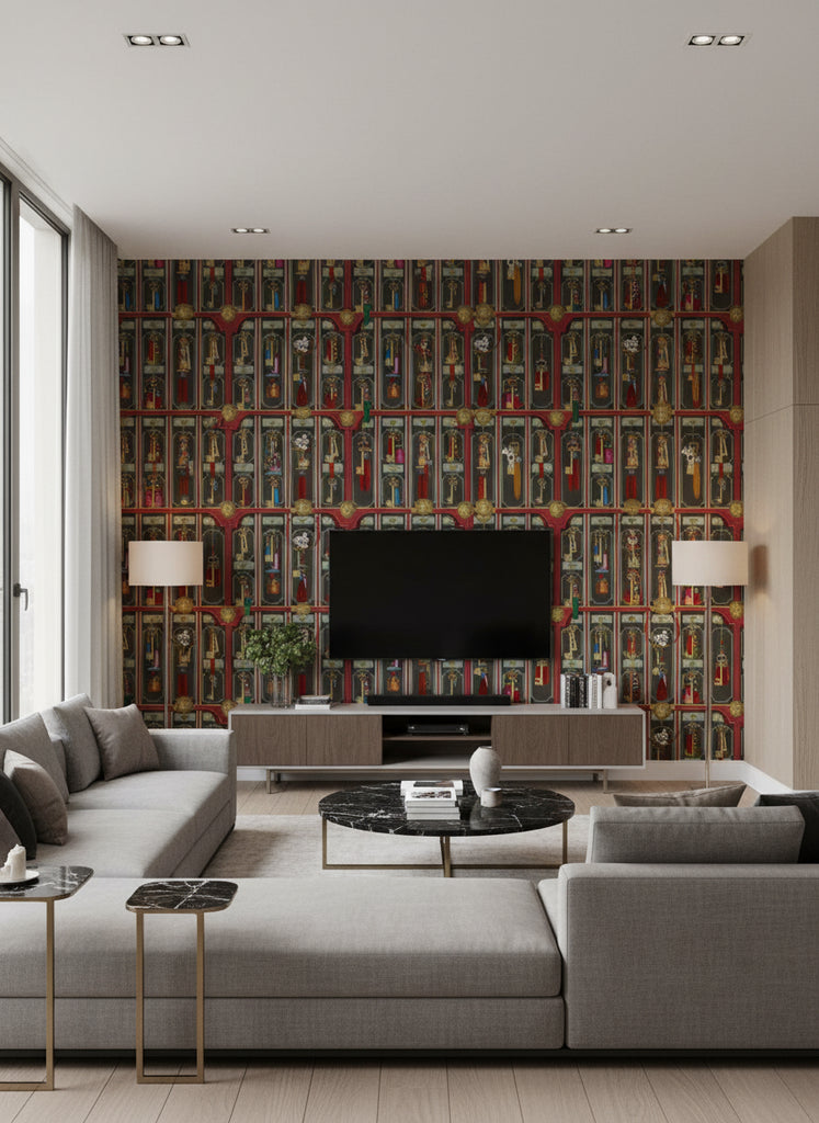 Grand Suite Keys Anthracite | Mind The Gap - Living Room Visualization (AI-generated, may not be to scale. Verify pattern scale with product specifications.)