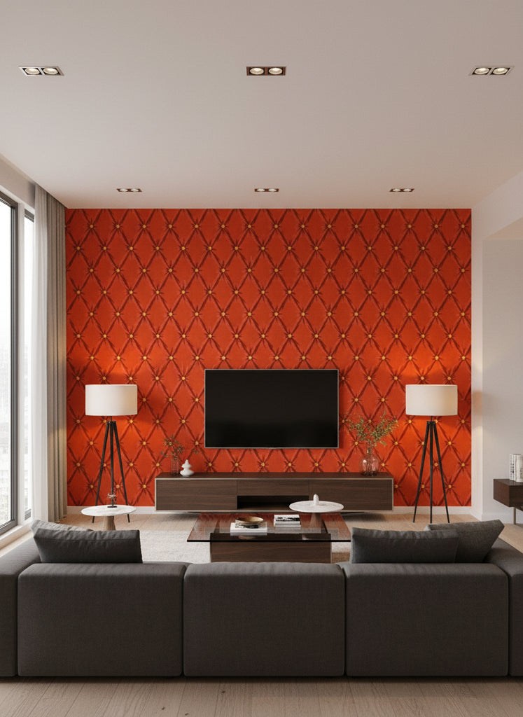 Tufted Panel Mandarin | Mind The Gap - Living Room Visualization (AI-generated, may not be to scale. Verify pattern scale with product specifications.)