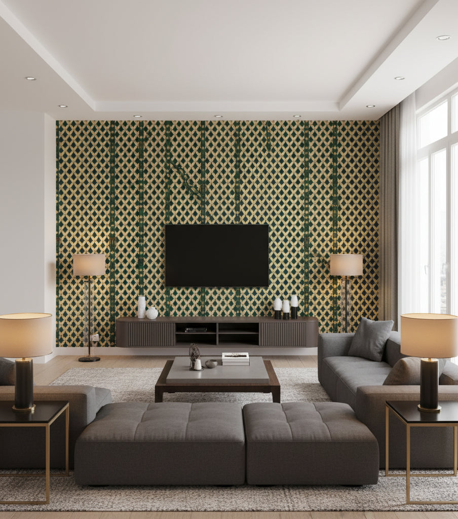 Luxury Detail Vineyard | Mind The Gap - Living Room Visualization (AI-generated, may not be to scale. Verify pattern scale with product specifications.)
