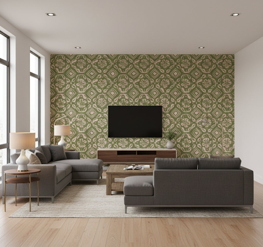 Chimney Cake Apple | Mind The Gap - Living Room Visualization (AI-generated, may not be to scale. Verify pattern scale with product specifications.)