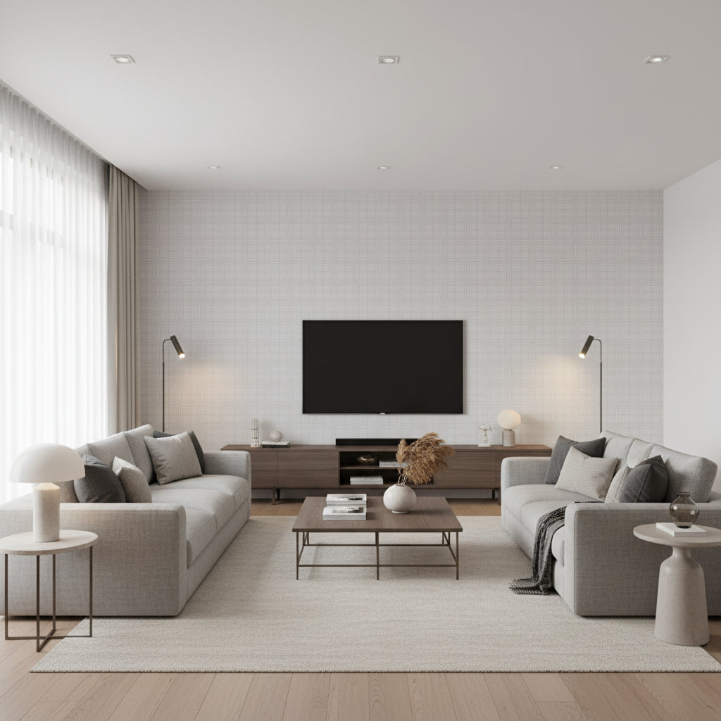 Egarton Plaid Black / Grey |    Ralph Lauren - Living Room Visualization (AI-generated, may not be to scale. Verify pattern scale with product specifications.)