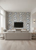 Floral Zigzag | Slate Blue Wallpaper - Living Room Visualization (AI-generated, may not be to scale. Verify pattern scale with product specifications.)