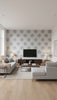 Flower Mandala Wallcovering Print - Living Room Visualization (AI-generated, may not be to scale. Verify pattern scale with product specifications.)