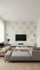 Flower Mandala Wallcovering Print - Living Room Visualization (AI-generated, may not be to scale. Verify pattern scale with product specifications.)
