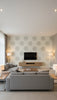 Flower Mandala Wallcovering Print - Living Room Visualization (AI-generated, may not be to scale. Verify pattern scale with product specifications.)