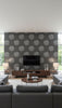 Flower Mandala Wallcovering Print - Living Room Visualization (AI-generated, may not be to scale. Verify pattern scale with product specifications.)