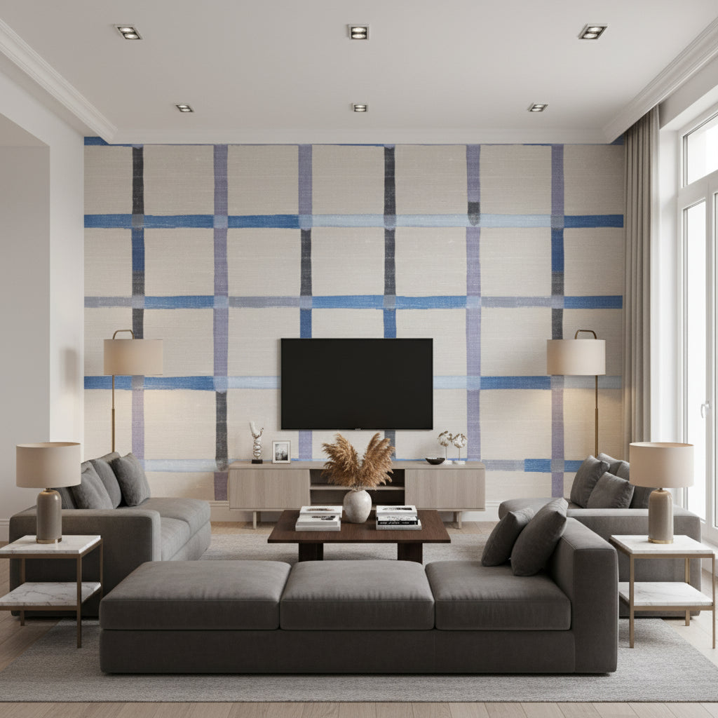 Frivole Au Milieu Des Cyclades | Elitis - Living Room Visualization (AI-generated, may not be to scale. Verify pattern scale with product specifications.)