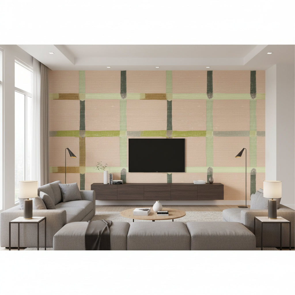 Frivole Lichen De Soie | Elitis - Living Room Visualization (AI-generated, may not be to scale. Verify pattern scale with product specifications.)