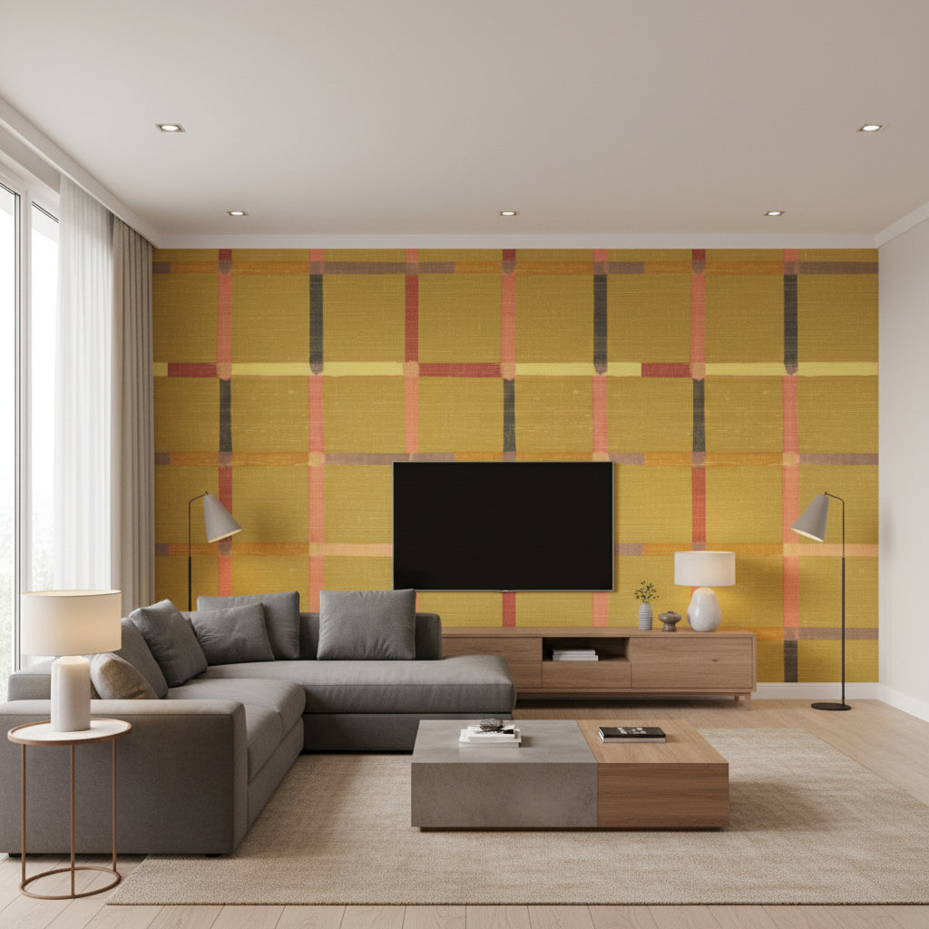 Frivole Pavane De Feu | Elitis - Living Room Visualization (AI-generated, may not be to scale. Verify pattern scale with product specifications.)