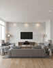 Weathered Metals II - Chromium | Maya Romanoff - Living Room Visualization (AI-generated, may not be to scale. Verify pattern scale with product specifications.)