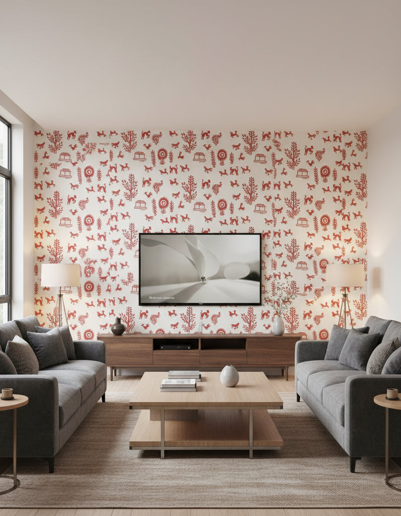 Georgio's Farm Animals - Living Room Visualization (AI-generated, may not be to scale. Verify pattern scale with product specifications.)