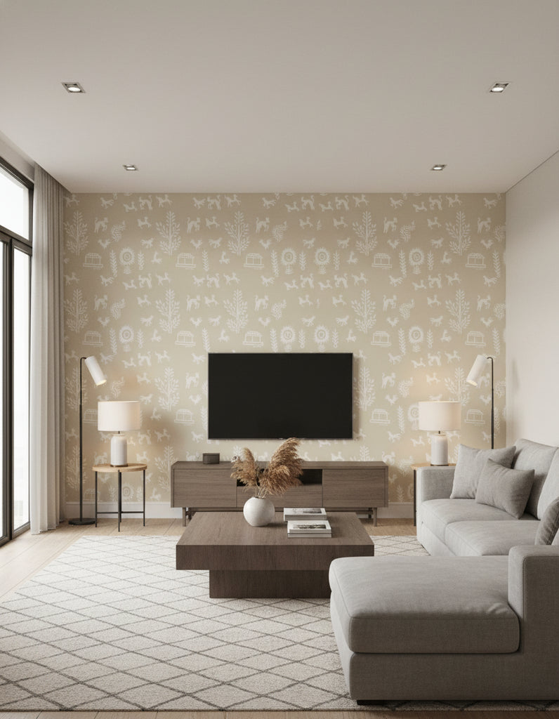 Georgio's Farm Animals - Living Room Visualization (AI-generated, may not be to scale. Verify pattern scale with product specifications.)