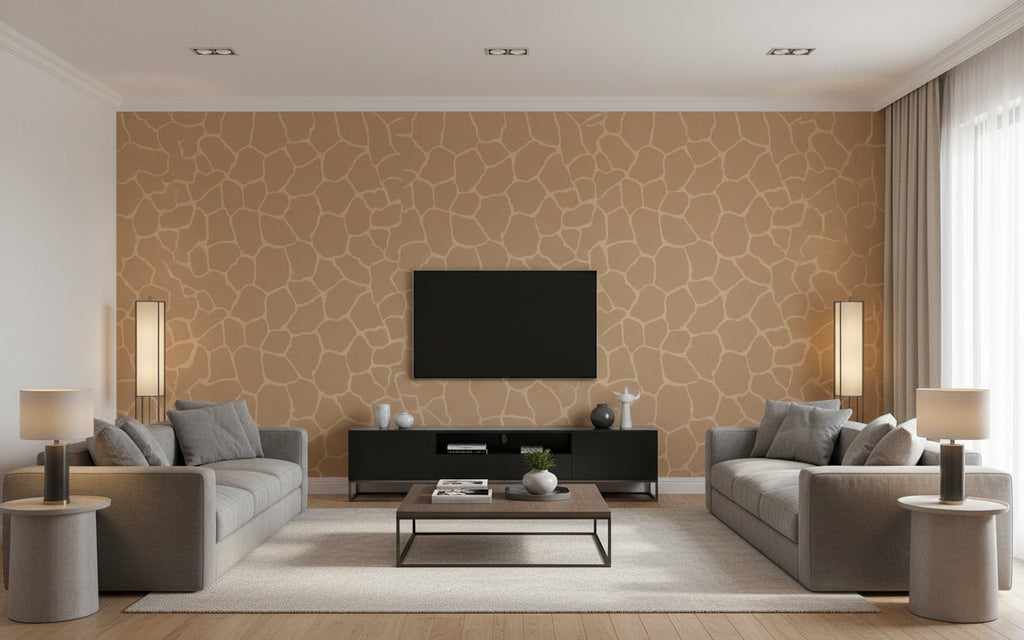 Ginny's Giraffe - Living Room Visualization (AI-generated, may not be to scale. Verify pattern scale with product specifications.)
