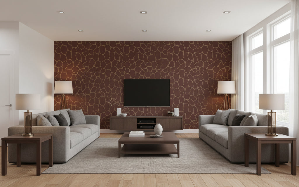 Ginny's Giraffe - Living Room Visualization (AI-generated, may not be to scale. Verify pattern scale with product specifications.)