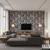 HatGlass Glamor - Glass Beaded Wallcovering - Living Room Visualization (AI-generated, may not be to scale. Verify pattern scale with product specifications.)