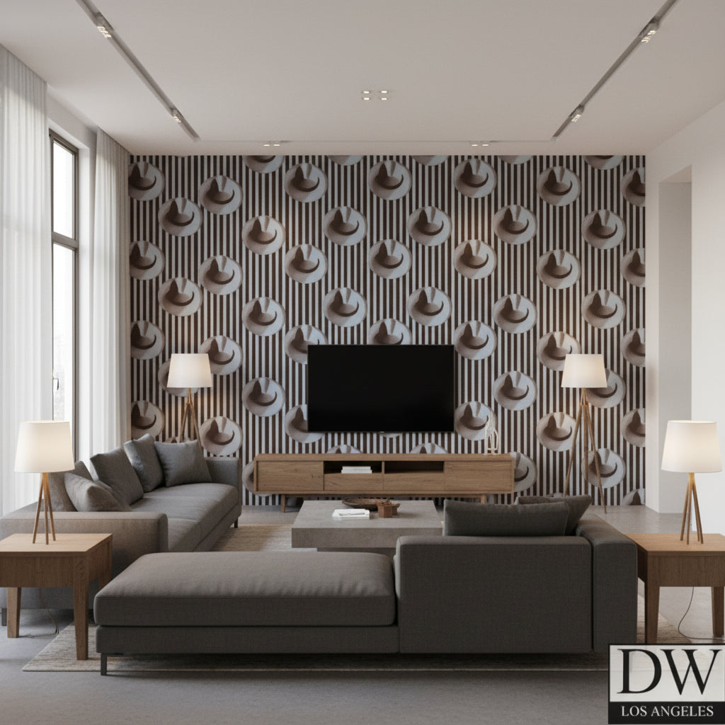 HatGlass Glamor - Glass Beaded Wallcovering - Living Room Visualization (AI-generated, may not be to scale. Verify pattern scale with product specifications.)