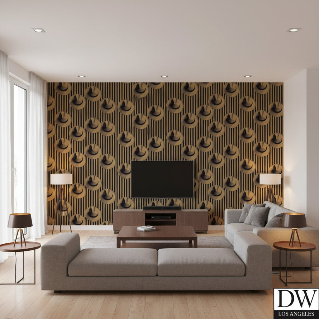 HatGlass Glamor - Glass Beaded Wallcovering - Living Room Visualization (AI-generated, may not be to scale. Verify pattern scale with product specifications.)