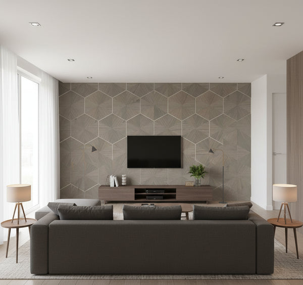 Hexagram Wood Veneer Wallcovering - Caper | Ronald Redding