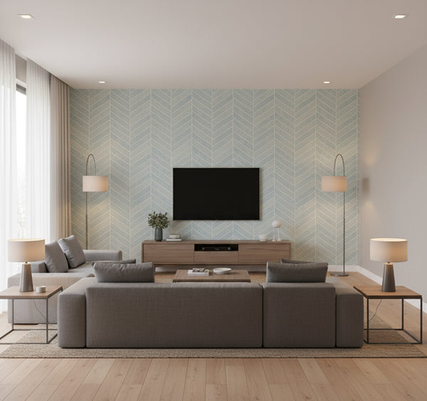 Atelier Herringbone Wallcovering - Lagoon | Ronald Redding