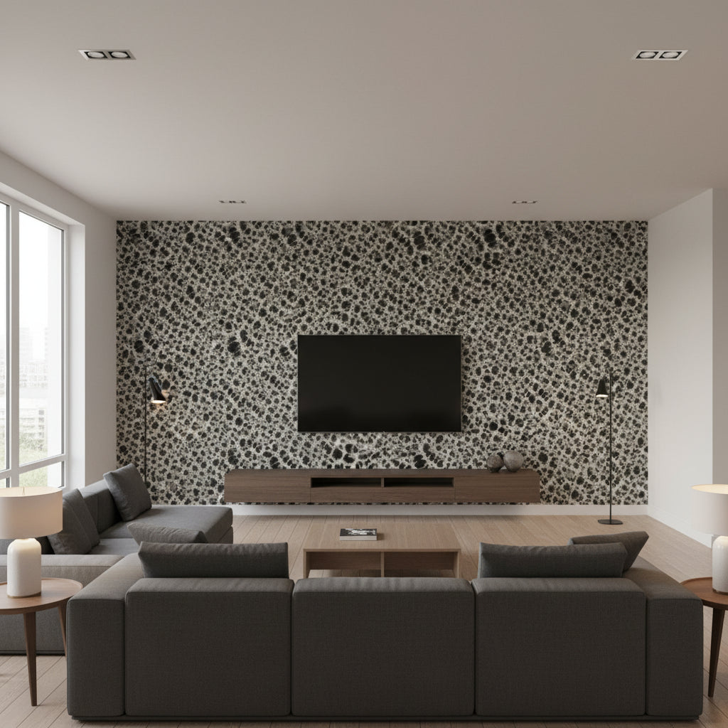 Leopard Rosettes Wallcovering Black/Linen | Ralph Lauren - Living Room Visualization (AI-generated, may not be to scale. Verify pattern scale with product specifications.)