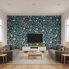 Ingrid Marie Navy | Schumacher Wallcoverings - Living Room Visualization (AI-generated, may not be to scale. Verify pattern scale with product specifications.)