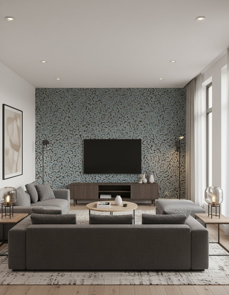 Java | Arctic Wallpaper - Living Room Visualization (AI-generated, may not be to scale. Verify pattern scale with product specifications.)