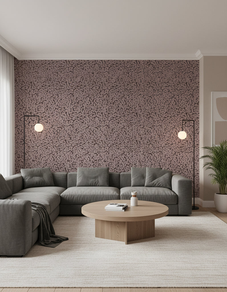 Java | Blush Wallpaper - Living Room Visualization (AI-generated, may not be to scale. Verify pattern scale with product specifications.)