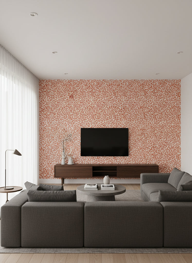 Java | Glowing Ember Wallpaper - Living Room Visualization (AI-generated, may not be to scale. Verify pattern scale with product specifications.)