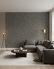 Java | Graphite Wallpaper - Living Room Visualization (AI-generated, may not be to scale. Verify pattern scale with product specifications.)