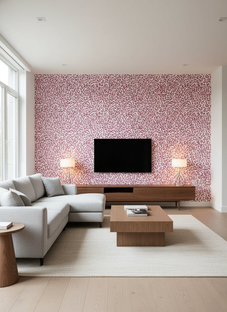 Java | Magenta Blush Wallpaper - Living Room Visualization (AI-generated, may not be to scale. Verify pattern scale with product specifications.)