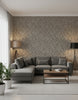 Java | Olive Wallpaper - Living Room Visualization (AI-generated, may not be to scale. Verify pattern scale with product specifications.)