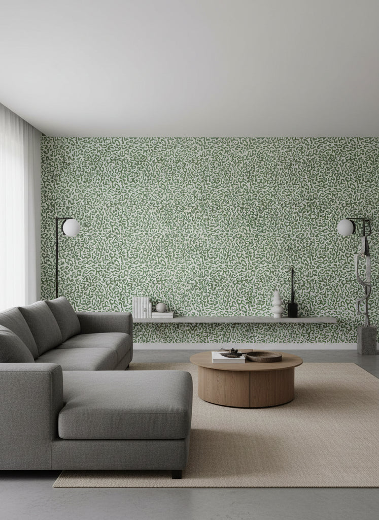 Java | Verdant Green Wallpaper - Living Room Visualization (AI-generated, may not be to scale. Verify pattern scale with product specifications.)