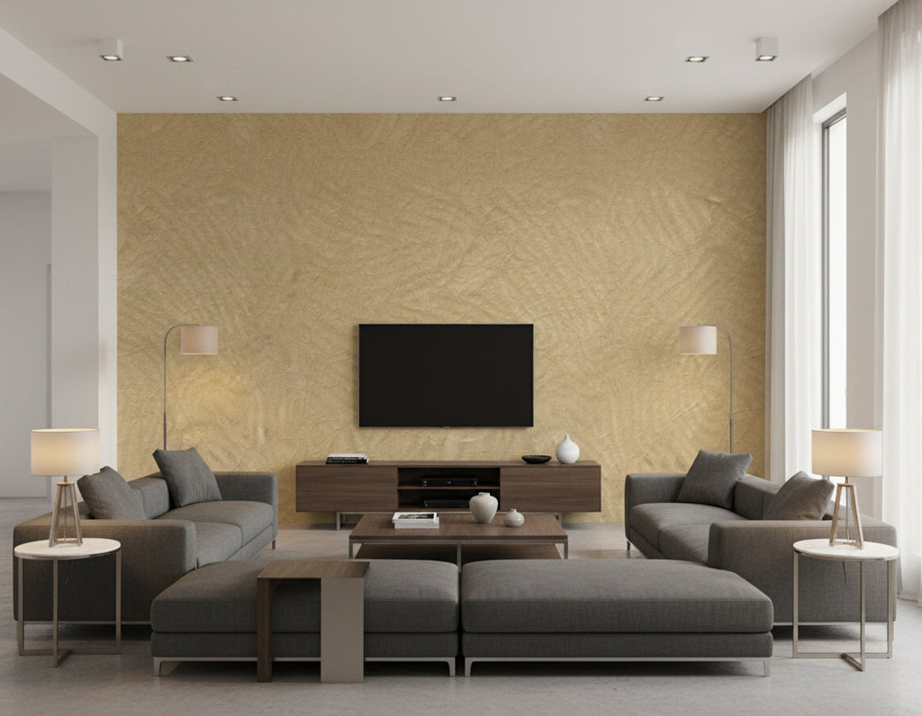 Jewel Collection Momi Moonstone - Pale Citrine | Maya Romanoff - Living Room Visualization (AI-generated, may not be to scale. Verify pattern scale with product specifications.)