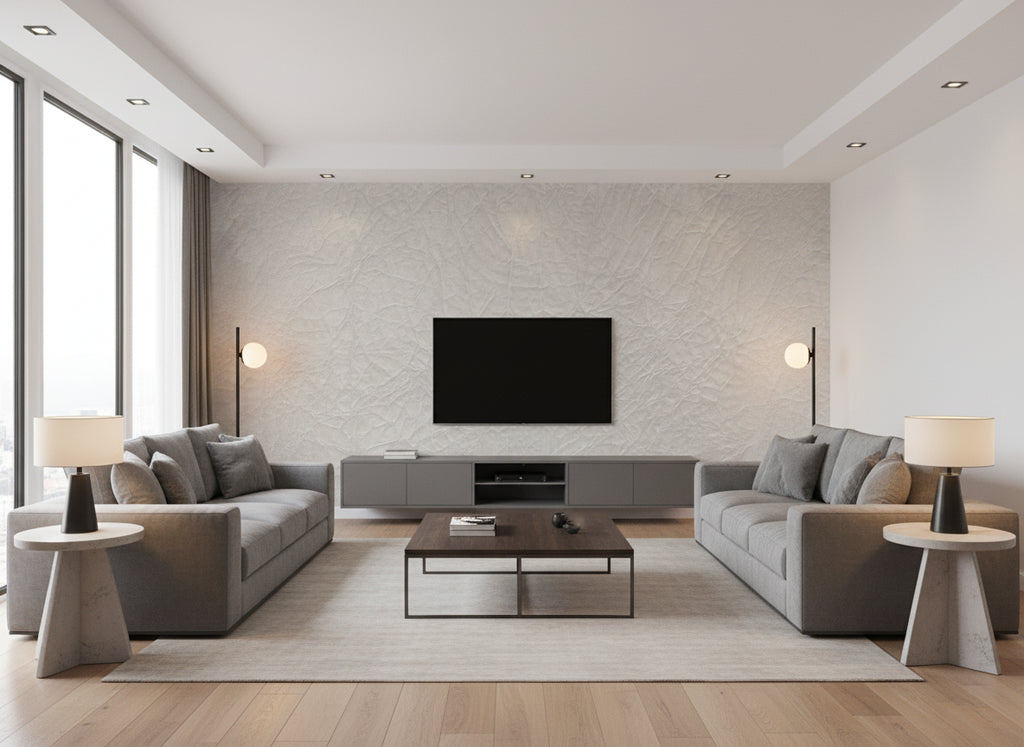 Jewel Collection Momi Moonstone - Silver Onyx | Maya Romanoff - Living Room Visualization (AI-generated, may not be to scale. Verify pattern scale with product specifications.)