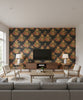 Kamome Island Japanese Floral Damask | Architectural Wallcoverings - Living Room Visualization (AI-generated, may not be to scale. Verify pattern scale with product specifications.)