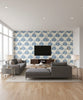 Kamome Island Japanese Floral Damask | Architectural Wallcoverings - Living Room Visualization (AI-generated, may not be to scale. Verify pattern scale with product specifications.)